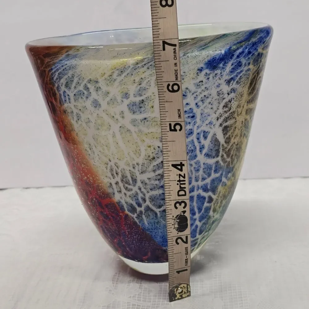Badash Firestorm Multicolor Murano Style Art Glass Vase Cottagecore Art Deco